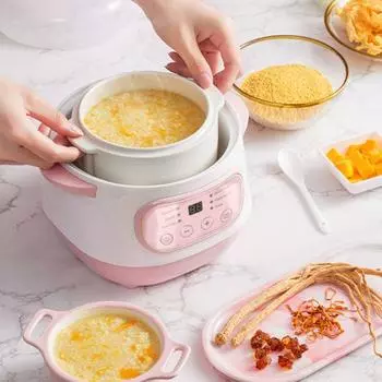 1 л Большая емкость Мини-медленноварка Анти-сухое сгорание Простая в эксплуатации Электрическая интеллектуальная керамическая супница-каша Многофункциональная кастрюля для приготовления пищи US Plug
