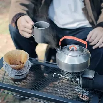 1 л чайник для кемпинга с силиконовой ручкой, компактный размер, портативный, полированная поверхность, легко моется, чайник для кемпинга серебряный