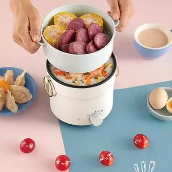 1 л Мини электрическая плита общежития лапшерезка электрическая горячая кастрюля многофункциональная пароварка все в одном кастрюля антипригарный вок EU