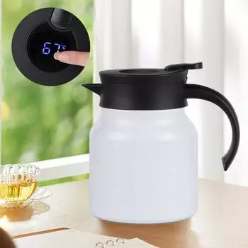 1 л Портативный термос-чайник Бытовой с цифровым дисплеем Стеклянные вакуумные колбы Большой емкости Бутылка для горячей воды Кухонный термочайник