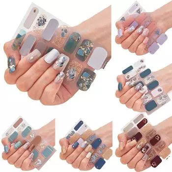 1 лист/14 шт. гель-наклейки для ногтей с блестками, блестящие гель-наклейки для ногтей, DIY дизайн ногтей