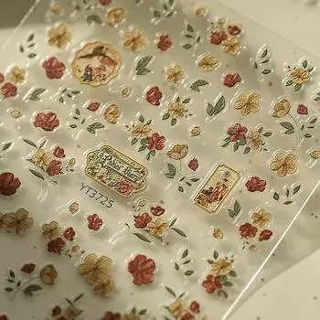 1 лист 5D французских ретро-цветочных наклеек для ногтей, элегантные лепестковые тисненые самоклеящиеся переводные наклейки для ногтей, наклейки своими руками onesize