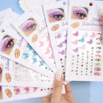 1 лист красочных бабочек, украшение для лица, алмазная наклейка, наклейки для сверления ногтей, наклейки с драгоценными камнями, наклейки для сверления глаз, жемчужные наклейки разноцветный
