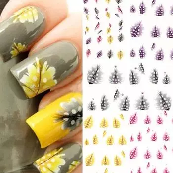 1 лист, модная форма пера, 3D дизайн ногтей, водная наклейка, наклейка на кончики ногтей, украшение