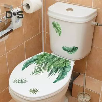 1 лист, наклейка для унитаза, самоклеящаяся, водонепроницаемая, без следов, зеленые листья растений, настенная наклейка, наклейка, декор для ванной комнаты, туалета 30cm