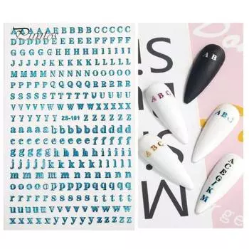 1 лист наклейки для дизайна ногтей 3D 26 английский алфавит ногти DIY маникюр клей буквы наклейки отличная липкость противоскользящие аксессуары для дизайна ногтей G