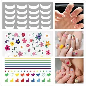 1 лист наклейки для дизайна ногтей наклейка для дизайна ногтей цветок линия сердца в горошек французские ногти самоклеющиеся