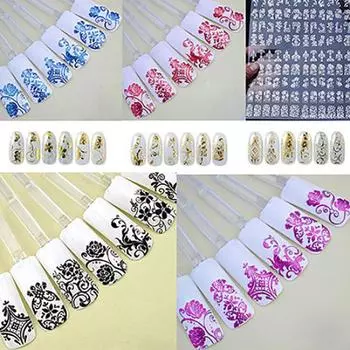 1 лист наклейки для дизайна ногтей штамповка DIY 3D украшения 108 шт. цветочные наклейки серебряный