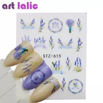 1 лист наклейки для ногтей лаванды, переводные наклейки с цветущим цветком для ногтей, наклейки с водяными знаками, наклейки
