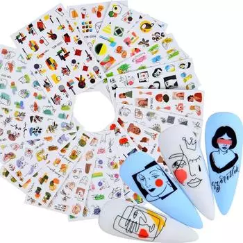 1 лист наклейки для ногтей наклейки для ногтей украшение для ногтей абстрактное женское лицо цветы лист фрукты весна