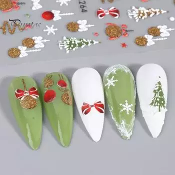 1 лист, Рождественская наклейка для дизайна ногтей, тонкая работа, снежинка, бант, узор, украшение для дизайна ногтей для праздника, фестиваля C