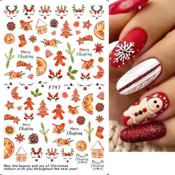 1 лист, Рождественская наклейка для ногтей, наклейка для дизайна ногтей, зимнее украшение Санта-Клауса, снежинки, снеговика, пингвина, дизайн