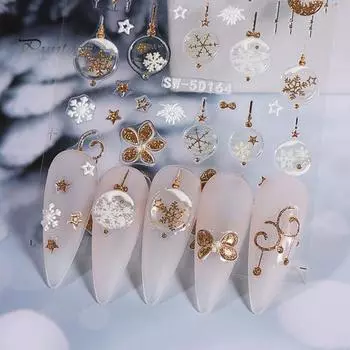 1 лист рождественских наклеек для ногтей, водонепроницаемые 3D-наклейки с тиснением в виде Санта-Клауса, снеговика, лося, снежинки, шара для рождественской елки, накладные украшения для ногтей C