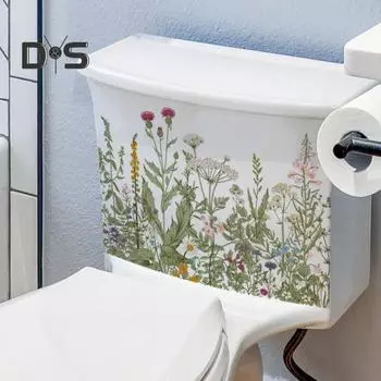 1 лист стикер для унитаза, настенная наклейка с зеленым растением, самоклеящаяся наклейка с цветочным рисунком, съемная настенная художественная наклейка, декор для ванной комнаты, гостиной 1pc
