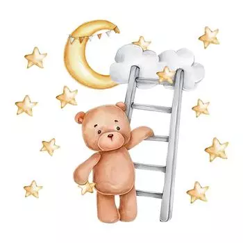 1 лист, термоаппликация в виде медвежьей лестницы и Луны, теплопередающая нашивка со звездами и облаками, мультяшные животные, ткань для пижамной одежды