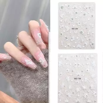 1 лист весенних белых цветочных наклеек для дизайна ногтей самоклеящиеся летние бабочки листовые цветочные принадлежности для дизайна ногтей A