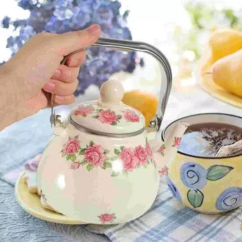 1 литр Винтажный эмалированный чайник с японским дизайном Удобная заварочная поверхность с элегантным цветочным узором для кемпинга