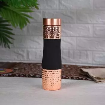 1 Litre Hammered Copper Water Bottle Leak Proof BPA Free Water Bottle Office Bottle Hammered Copper Bottle Black Color)