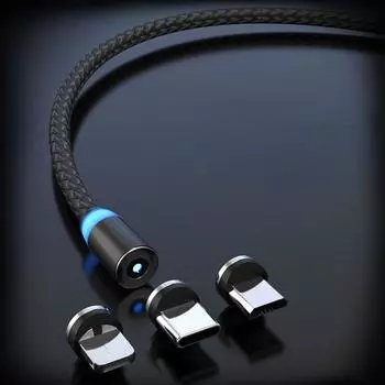 1 м 2 м 360 круглый магнитный светодиодный прочный нейлоновый кабель Micro USB C для зарядки iPhone - быстрая зарядка, прочный и удобный 1M Cable+Micro USB Plug чёрный