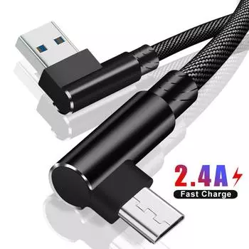1 м/2 м/3 м 90-градусный кабель Micro Usb для Samsung Xiaomi, шнур для быстрой зарядки, передачи данных, Microusb, кабели для мобильных телефонов Android 0.35M Micro USB чёрный