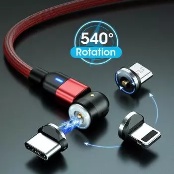 1 м 2 м 3 м Магнитный зарядный кабель Micro USB Type C телефонный зарядный кабель для Samsung Xiaomi USB шнур провод 540 градусов вращающийся 0.5m/ for IOS чёрный