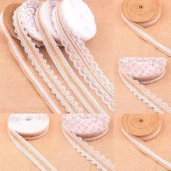 1 м натуральная джутовая мешковина из гессианской кружевной ленты с белой кружевной отделкой по краю, деревенский свадебный декор 4