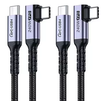 1 м USB 2 упаковки по 4 кабеля, кабель SUMPK 240 WC - USB C под прямым углом, высокоскоростная передача данных 40 Гбит/с, Thunderbolt 4, Thunderbolt 3. Дисплей, iPhone 15 Pro