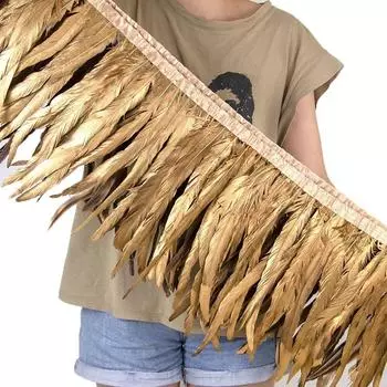 1 м, золотистая, серебряная лента с перьями из хвоста петуха, поделки 25-30 см, бахрома из натуральных перьев для свадебной вечеринки, одежда, украшение платья L красный