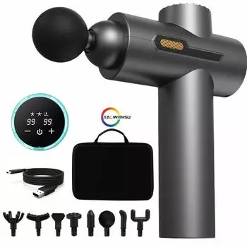 1 массажный пистолет, 8 массажных головок, 3 режима постукивания, ручной массажер для глубокого воздействия на мышцы тела, спины и шеи