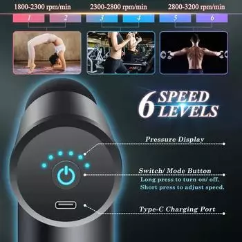 1 массажный пистолет, ручной ударный массажер для глубоких мышц, подходит для расслабляющего массажа тела, спины и шеи, сверхкомпактный чёрный