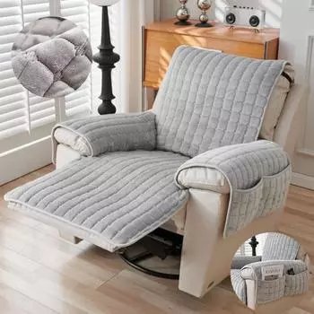1-местный клетчатый утолщенный фланелевый чехол для дивана-реклайнера, нескользящий чехол для кресла, чехол для стула Lazy Boy, защитная пленка для мебели в гостиной 1 Seat (53x190cm)S