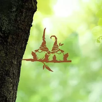 1 металлическая ветка с 2 гномами и грибами — преобразите свое пространство на открытом воздухе с помощью этого прекрасного садового искусства. Филиал, представляющий бежевый