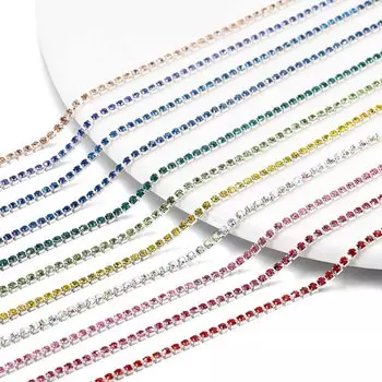 1 метр, цепочка со стразами, серебряная основа, стеклянные стразы, красочная цепочка для отделки чашек для DIY ожерелья, аксессуары для изготовления ювелирных изделий