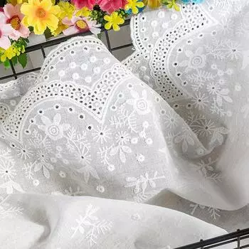 1 метр/лот, суперширокая белая/бежевая цветочная/ажурная вышитая хлопковая ткань, кружевная отделка, домашний текстиль, гипюровая ткань белый