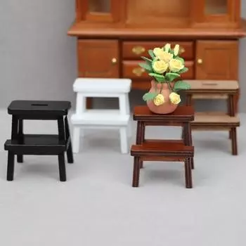 1:Мини-табурет для кукольного домика, 12 изысканных деталей, реалистичный внешний вид, двухъярусный табурет-ступенька, аксессуар для кукольного дома чёрный