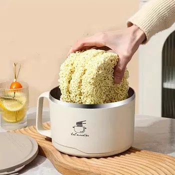 1 миска для лапши быстрого приготовления из нержавеющей стали марки 304 на 1700 мл с крышкой, фильтр для воды большой емкости, рабочий чайник, миска для риса, ланч-бокс белый