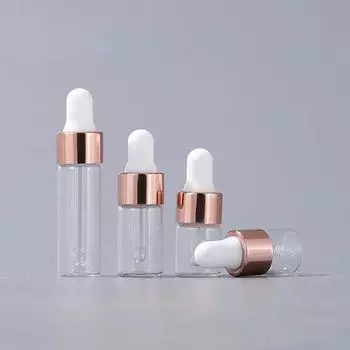 1 мл, 2 мл, 3 мл, 5 мл, мини-бутылки-капельницы, стеклянные пустые флаконы для ароматерапии с эфирным маслом, бутылки-пипетки с крышкой из розового золота 1ml