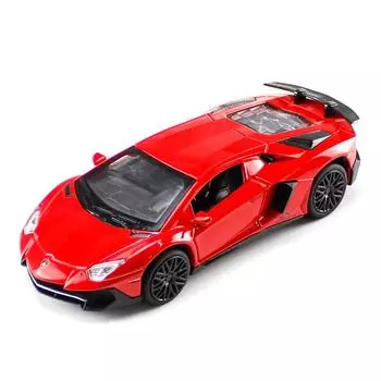1:Модель Lambo LP750 в масштабе 32, автомобиль с откатным механизмом, звуком и светом для детей, мальчиков и девочек, металлический корпус, открытая дверь 1/32-15.5x6x4.5cm красный