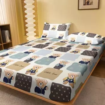 1 мультяшная милая простыня с рисунком медведя, матовая простыня на резинке, покрывало для кровати с принтом в спальню, постельное белье (Исключая наволочки) 71x132cm