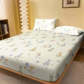 1 мультяшная милая простыня с рисунком кролика, матовая простыня на резинке, покрывало для кровати с принтом в спальню, постельное белье (Исключая наволочки) 71x132cm