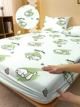 1 мультяшная милая собака с рисунком из животных матовая простыня на резинке, покрывало для кровати с принтом в спальню, постельное белье (Исключая наволочки) 71x132cm