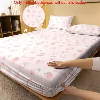 1 мультяшный милый кролик напечатанный матовый простыня на резинке, спальня напечатанный покрывало, постельное белье (Исключая наволочки) 71x132cm