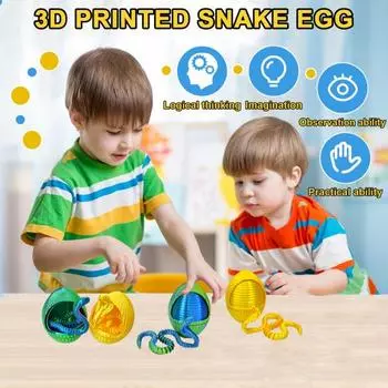 1 набор 3D-печатных фигурок в виде яйца змеи с подвижными суставами, игрушка-фиджет в виде вращающегося яйца змеи с шарнирной змеей внутри, украшение