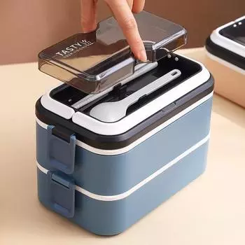 1 набор 700/1400 мл Bento Box Grid Design однослойный/двухслойный наполненный водой подогреваемый ланч-бокс для школы Dual Layer синий