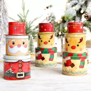 1 набор банок для сладостей, рождественский подарок, железная банка для хранения, 2024, рождественская коробка для конфет, трехслойный Санта-Клаус, олень