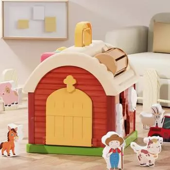 1 набор блоков, игрушечный домик для животных с 10 предметами для обучения сортировке на ферме для детей 0–2 лет, мальчиков и девочек