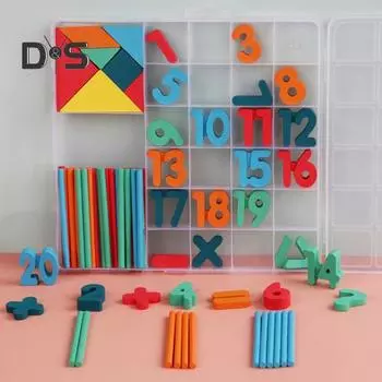 1 набор деревянных числовых блоков, счетная палочка, геометрическая головоломка «Танграм», детский ранний образовательный арифметический учебный инструмент для малышей, мальчиков и девочек, математика 1 Set