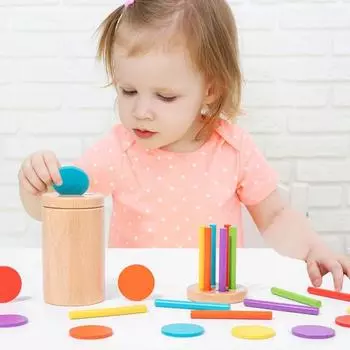 1 набор деревянных цветных стаканчиков для сортировки по цвету, дошкольное обучение мелкой моторике, сенсорная игра на сопоставление для мальчиков и девочек, обучающая красочная игрушка-палка-диск B