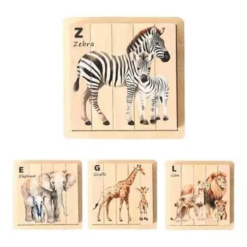 1 набор деревянных досок-пазлов с животными, мелкая моторика, жираф, лев, слон, зебра, дошкольный обучающий блок, игра-головоломка, обучающая игрушка Sets