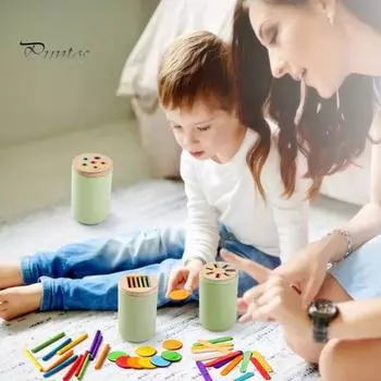 1 набор деревянных игрушек для сортировки цветов, мелкая моторика, чашка для сопоставления цветов, для мальчиков и девочек, обучающая красочная игра с палочками и дисками C